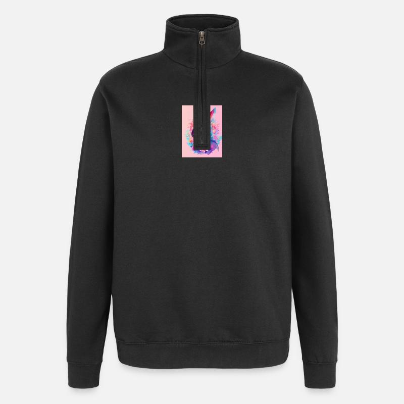 Rabbit in Digital Style - Quarter-Zip Sweatshirt - black