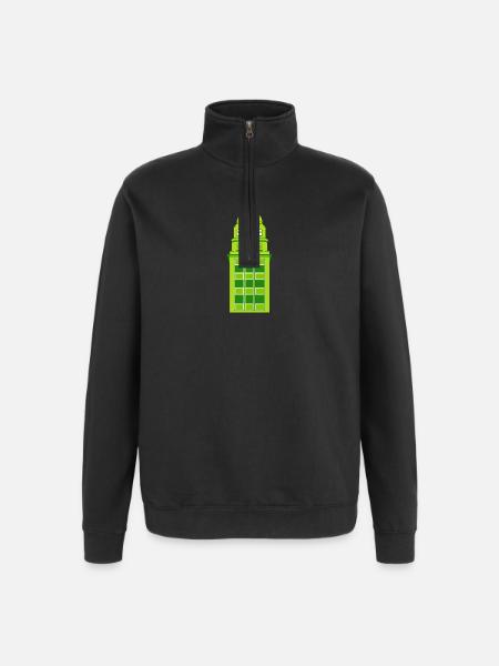 Retro Green Tower Clock - Quarter-Zip Sweatshirt - black