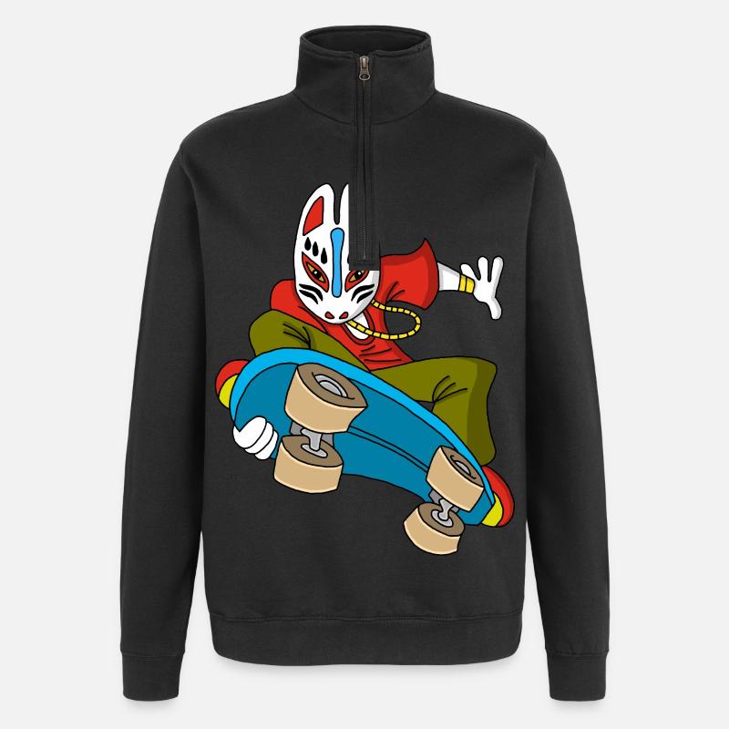 Strange fox on skateboarding - Quarter-Zip Sweatshirt - black