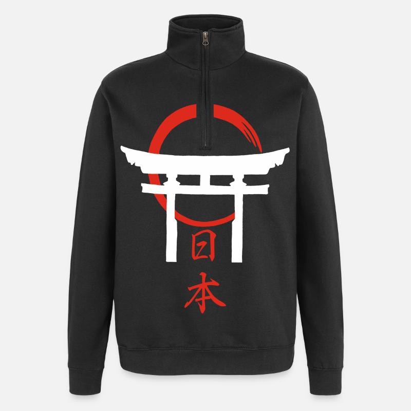 Porte Torii (blanc) - Sweat à zip 1/4 - noir