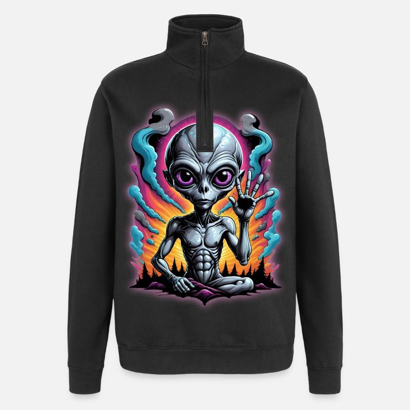 Cosmic Alien Meditation Artwork - Quarter-Zip Sweatshirt - black