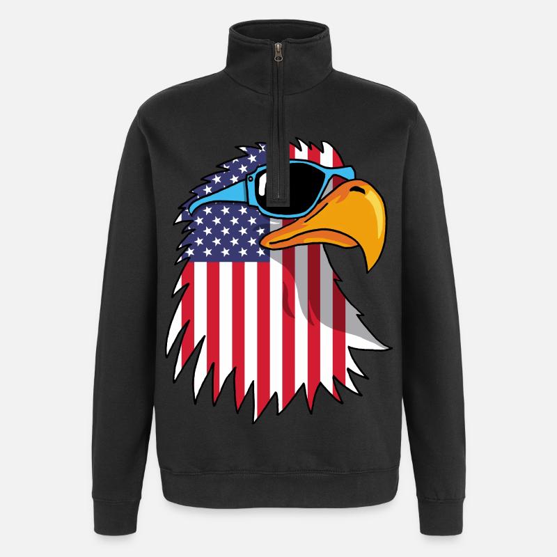 Aigle et drapeau américain - Sweat à zip 1/4 - noir