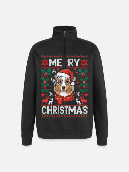 Australian Shepherd Christmas Xmas - Quarter-Zip Sweatshirt - black