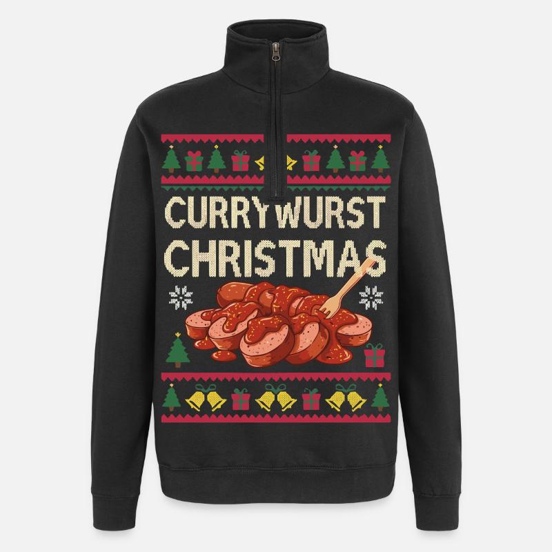 Merry Currymas Currywurst Christmas Xmas Sausage - Quarter-Zip Sweatshirt - black