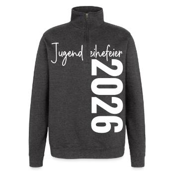 Cérémonie de consécration de la jeunesse 2026 - Sweat à zip 1/4 - charbon - Devant - AI Model Female 172 light (172cm) & AI Model Male 178 dark (178cm)