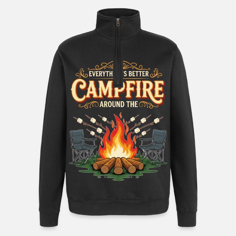 Campfire Marshmallow Everything Better Camping - Quarter-Zip Sweatshirt - black