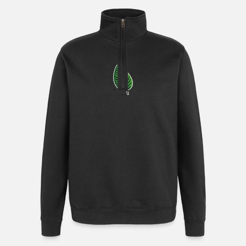 Grünes Blatt Patch - Quarter-Zip-Sweatshirt - Schwarz