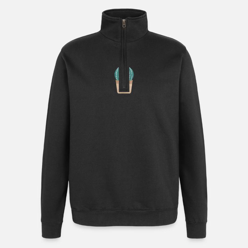 Kaktus im Blumentopf - Quarter-Zip-Sweatshirt - Schwarz