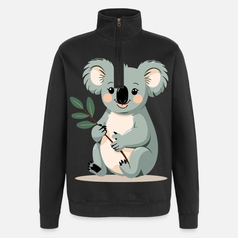 Kleiner Koala mit Blattzweig - Quarter-Zip-Sweatshirt - Schwarz