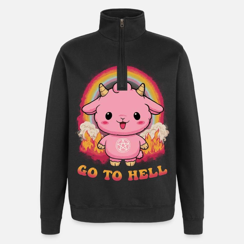 Pinkes Dämonchen mit Regenbogen - Quarter-Zip-Sweatshirt - Schwarz