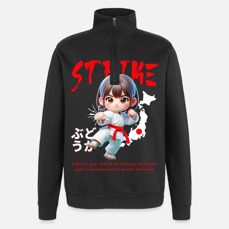 Chibi Karate Hero Strike - Quarter-Zip Sweatshirt - black