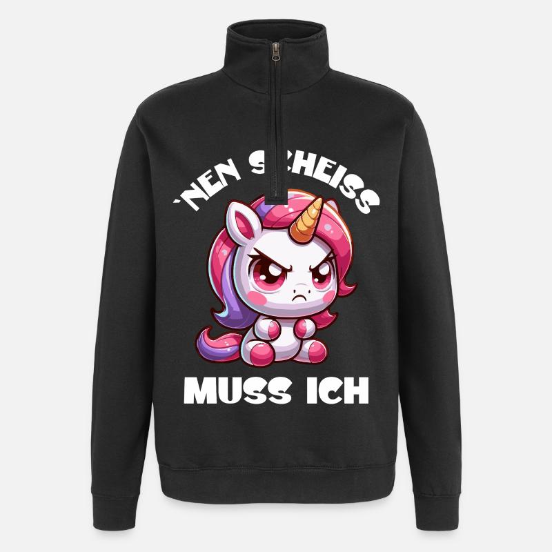 Wütendes Einhorn Chibi Motiv - Quarter-Zip-Sweatshirt - Schwarz