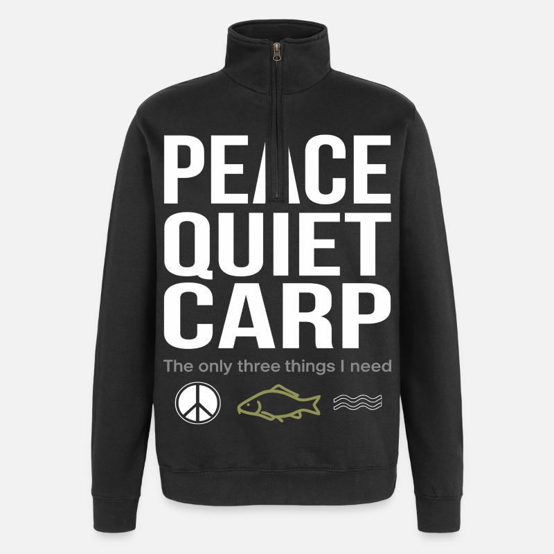 Frieden Ruhe Karpfen Angeln Spaß - Quarter-Zip-Sweatshirt - Schwarz