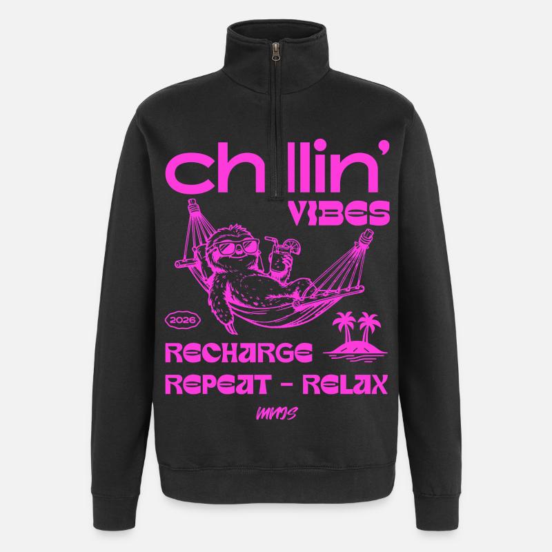 Hamac Chillin Vibes Néon Rose - Sweat à zip 1/4 - noir
