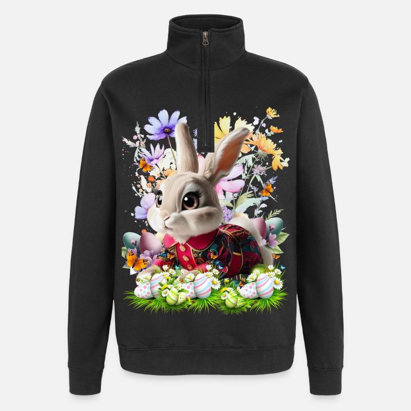 Osterhase im Blumenfeld - Quarter-Zip-Sweatshirt - Schwarz