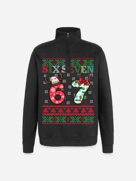 67 Christmas Funny Six Seven Meme - Quarter-Zip Sweatshirt - black