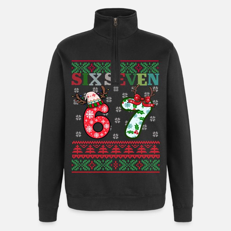 67 Christmas Funny Six Seven Meme - Quarter-Zip Sweatshirt - black