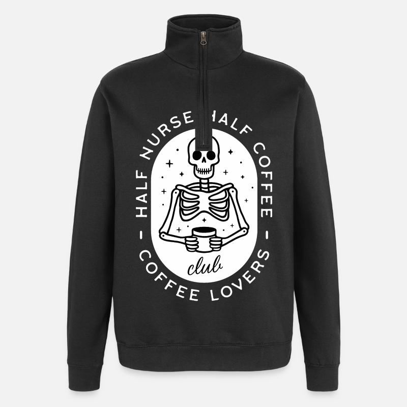 Krankenschwester Kaffee pflegt dunklen Humor-Skelett - Quarter-Zip-Sweatshirt - Schwarz
