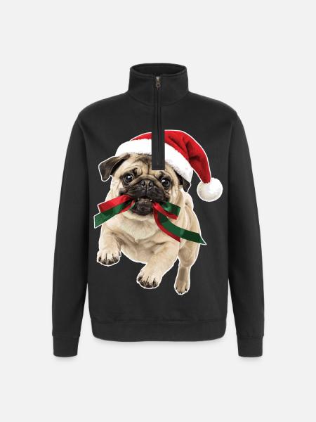 Verspielter Weihnachts Mops - Quarter-Zip-Sweatshirt - Schwarz