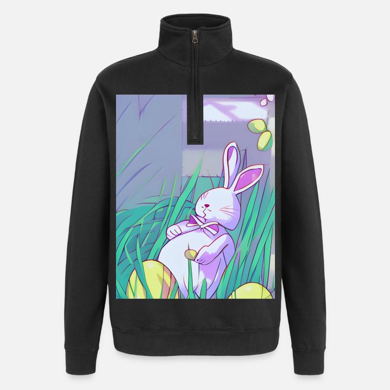 Pastel Easter Bunny in Spring Grass - Quarter-Zip Sweatshirt - black
