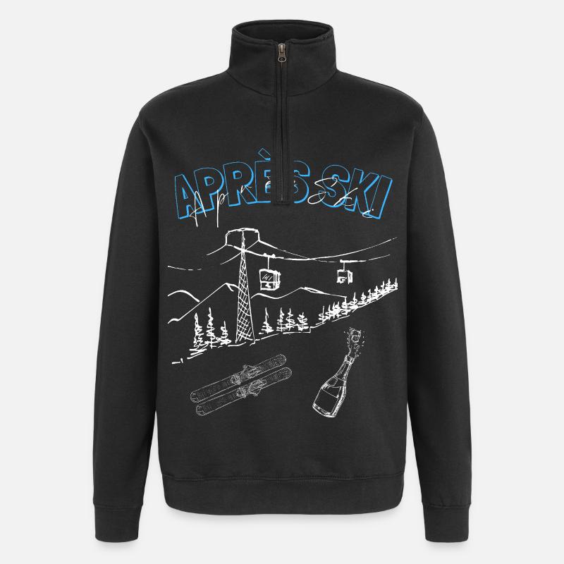 Cool Unisex Apres Ski Sweater, Skiing Gift Ideas - Quarter-Zip Sweatshirt - black