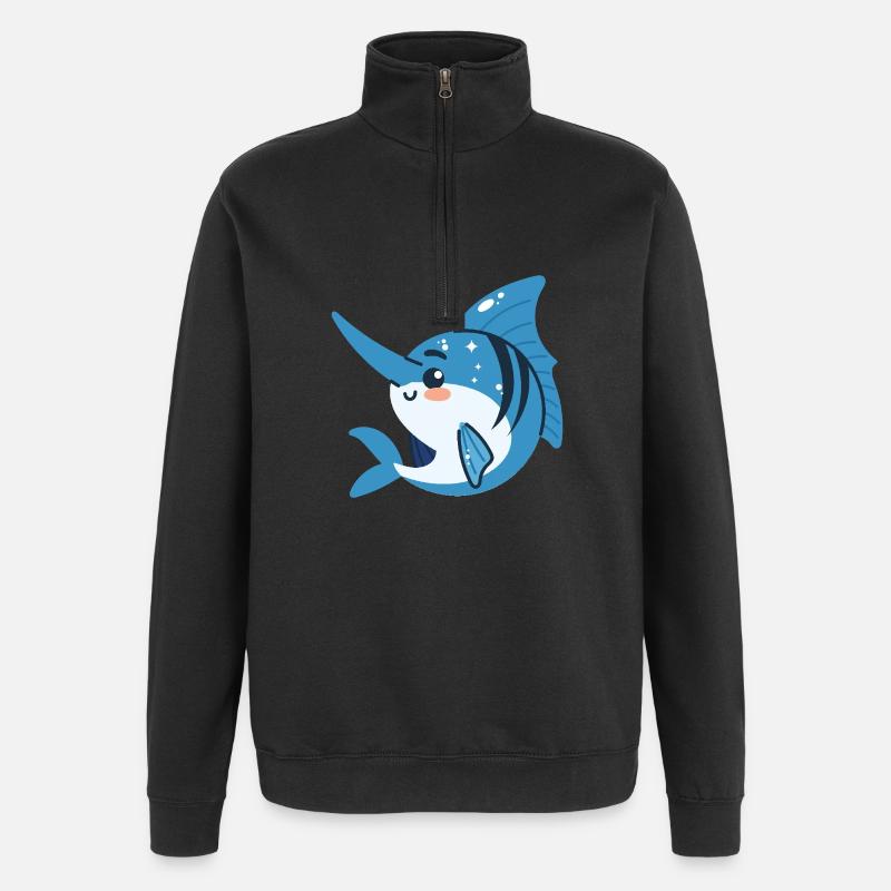 Schwertfisch in Bewegung - Quarter-Zip-Sweatshirt - Schwarz