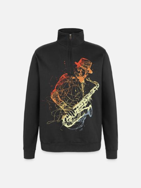 Retro Saxophone Player Drawing - Quarter-Zip Sweatshirt - black