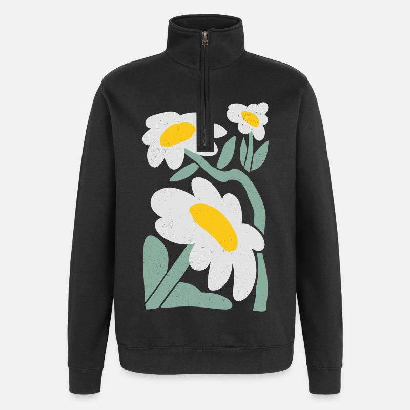 Verspielte Gänseblümchen Illustration - Quarter-Zip-Sweatshirt - Schwarz