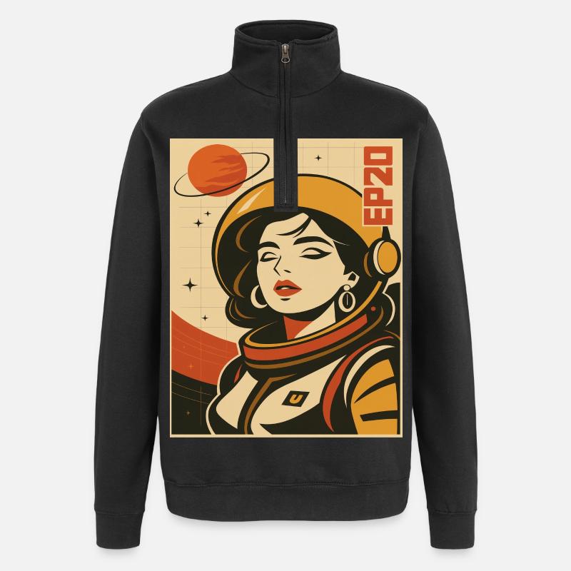 Astronaut Retro Space Comic - Sweat à zip 1/4 - noir