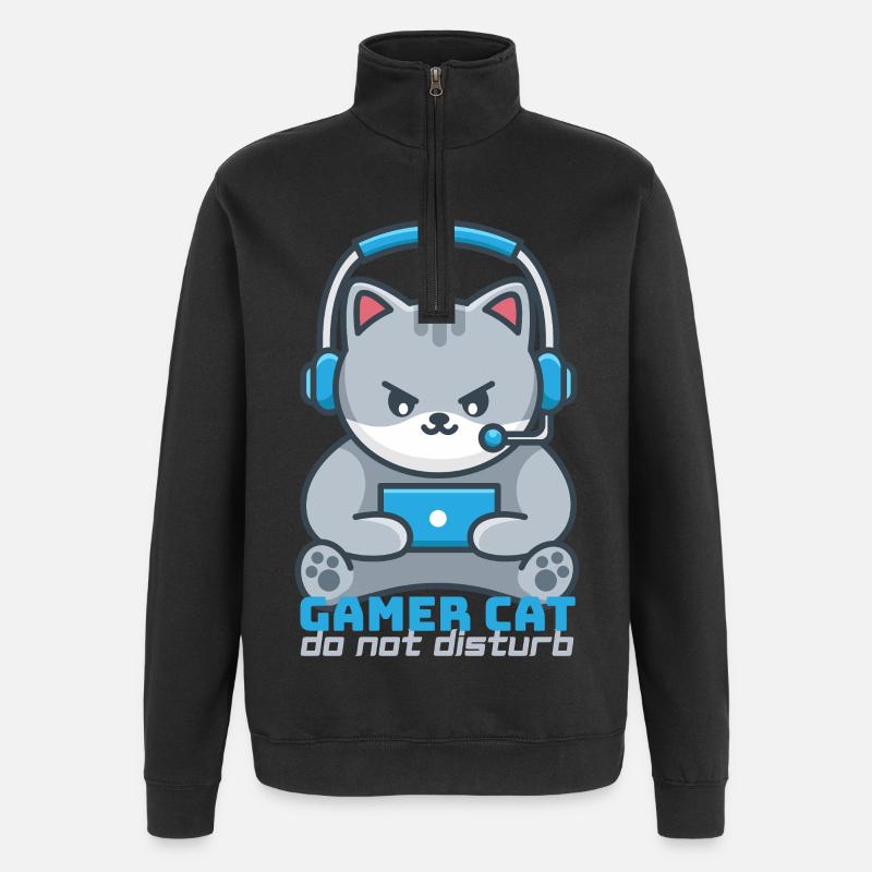 Chat Gamer Casque Bleu - Sweat à zip 1/4 - noir