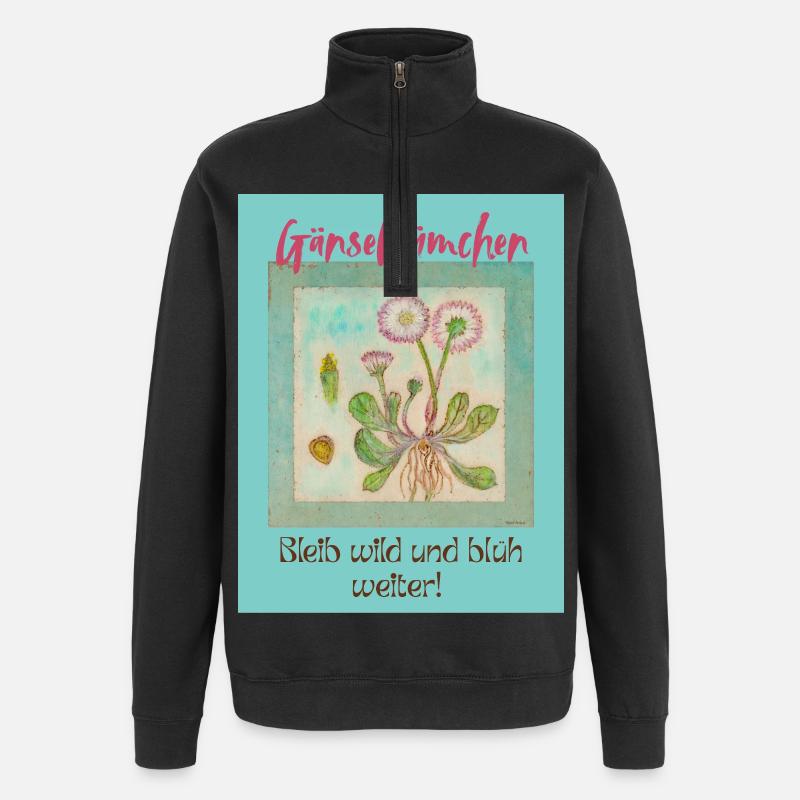 Imprimé de fleurs sauvages en marguerite - Sweat à zip 1/4 - noir