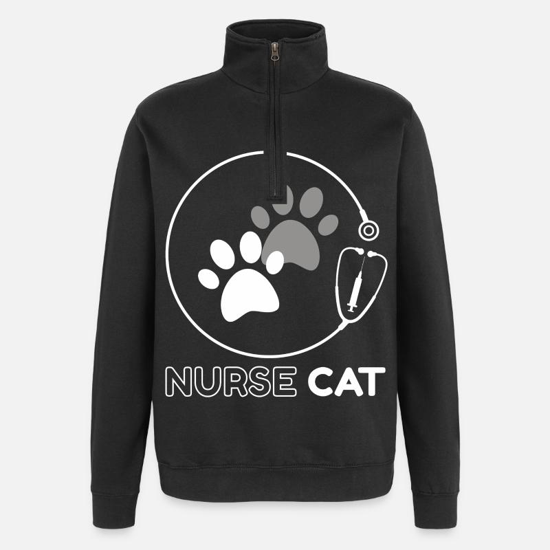 Chat Infirmier Pattes et Stéthoscope - Sweat à zip 1/4 - noir