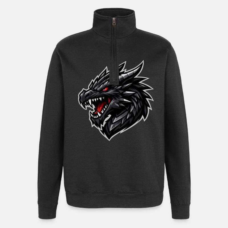 Drachenkopf mit rotem Blick - Quarter-Zip-Sweatshirt - Schwarz