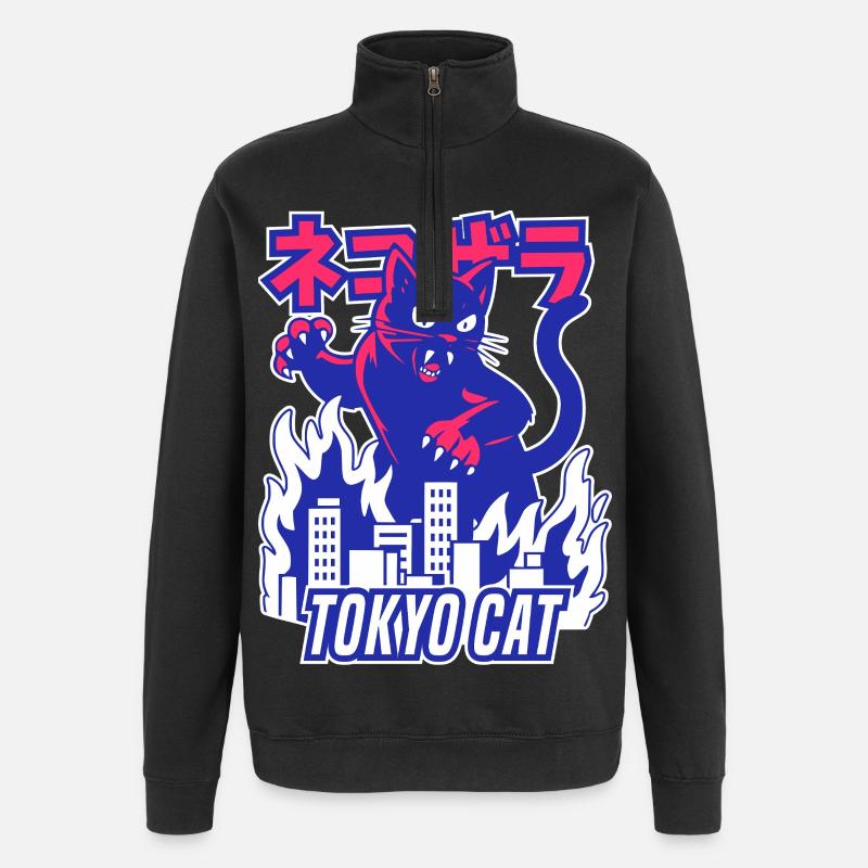 Chat monstre rétro - Sweat à zip 1/4 - noir