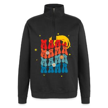 Retro Mama Orange Katzenmama Geschenk Groovy 70er-Jahre-Blumen - Quarter-Zip-Sweatshirt - Schwarz - Vorne - AI Model Female 172 light (172cm) & AI Model Male 178 dark (178cm)