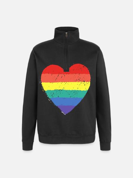 Herz Pride Regenbogen - Quarter-Zip-Sweatshirt - Schwarz