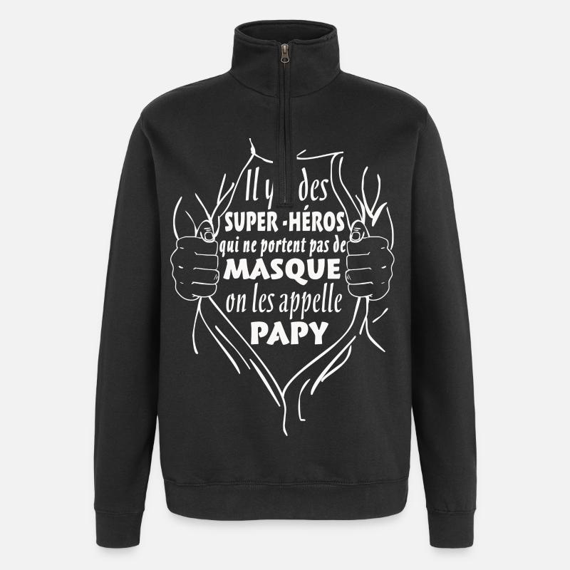 Papy Super-Héro - Sweat à zip 1/4 - noir