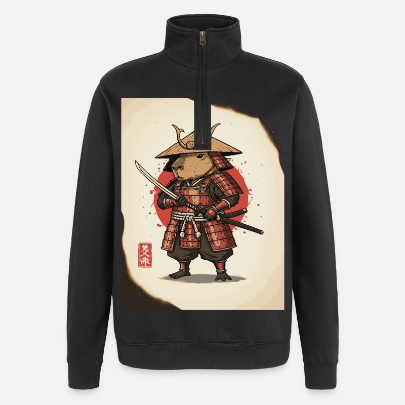 Anthropomorphe Ratten-Samurai in Rüstung - Quarter-Zip-Sweatshirt - Schwarz