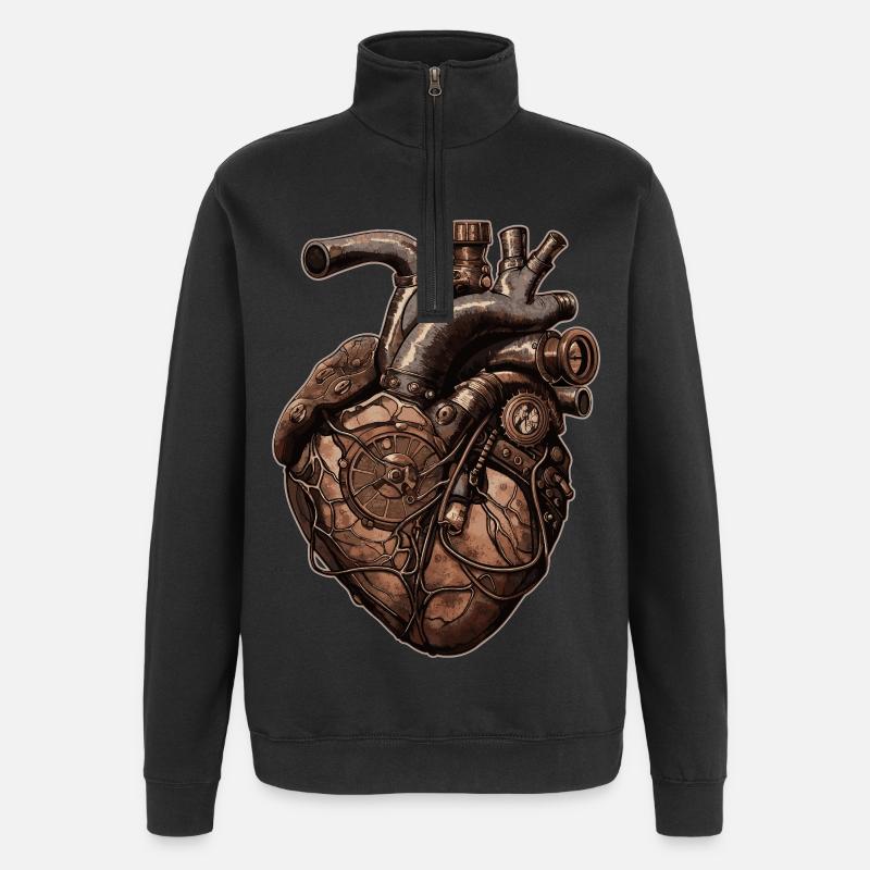 Steampunk Herz Biomechanik - Quarter-Zip-Sweatshirt - Schwarz