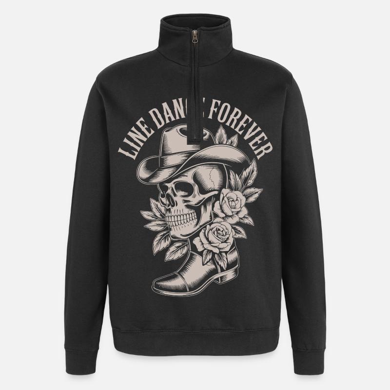 Line Dance Skull with Hat Roses - Quarter-Zip Sweatshirt - black