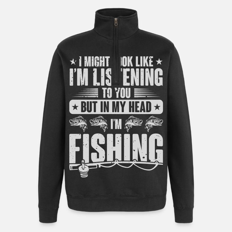 La pêche dans ma tête - Sweat à zip 1/4 - noir