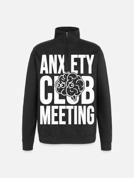Anxiety Club Meeting with Brain - Quarter-Zip Sweatshirt - black