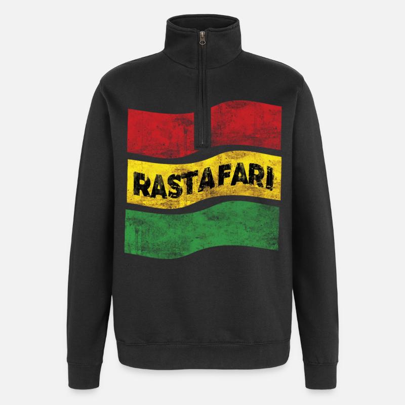 Rastafari Drapeau - Sweat à zip 1/4 - noir