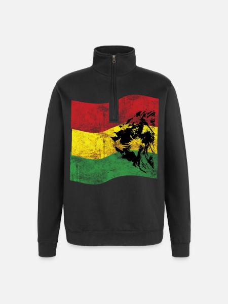 Lion Reggae Drapeau - Sweat à zip 1/4 - noir