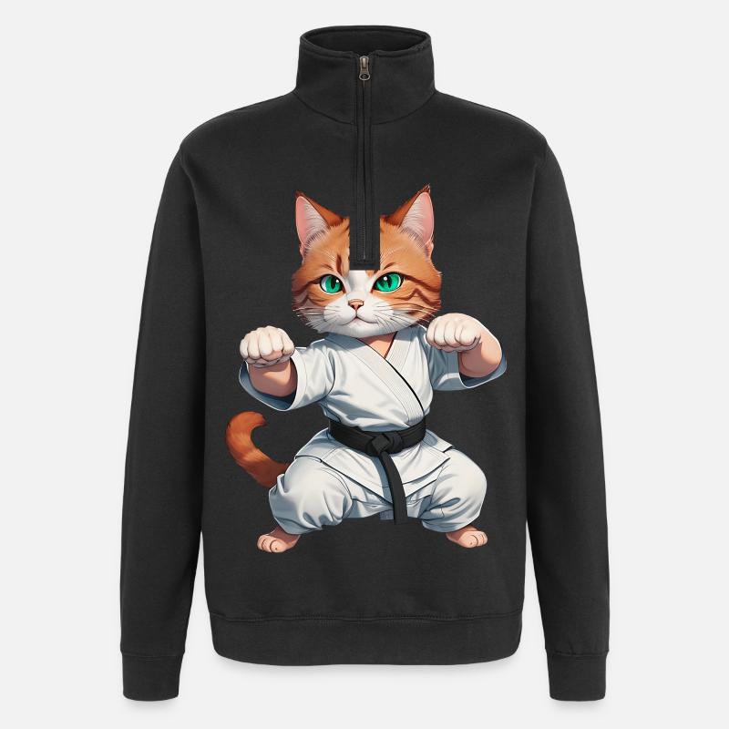 Karaté Chat - Kung-Fu Cat - Sweat à zip 1/4 - noir