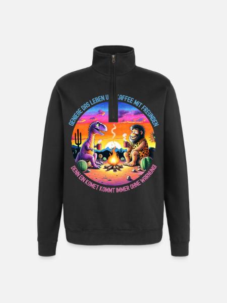 Dinosaur and lion camping - Quarter-Zip Sweatshirt - black