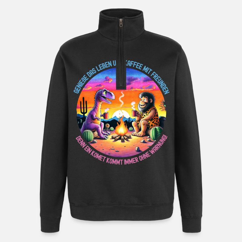 Dinosaur and lion camping - Quarter-Zip Sweatshirt - black
