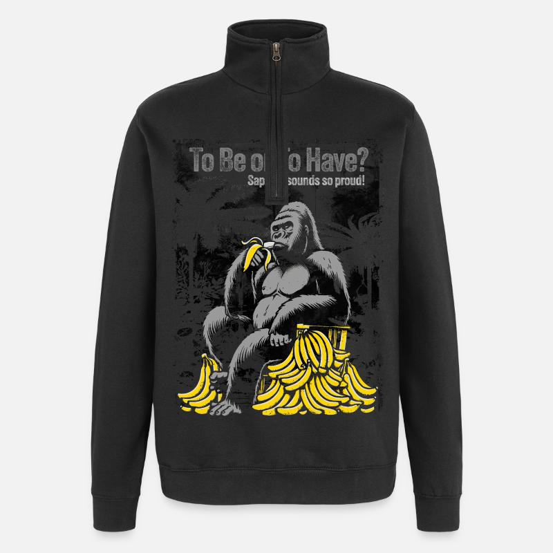 Uraffe mit Bananenhaufen - Quarter-Zip-Sweatshirt - Schwarz
