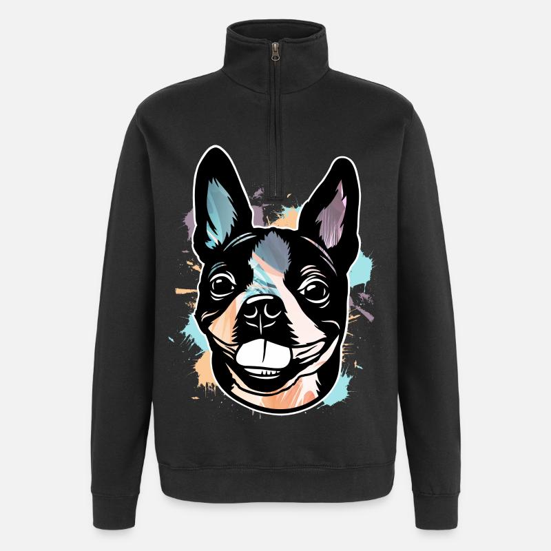 Boston Terrier - Quarter-Zip Sweatshirt - black