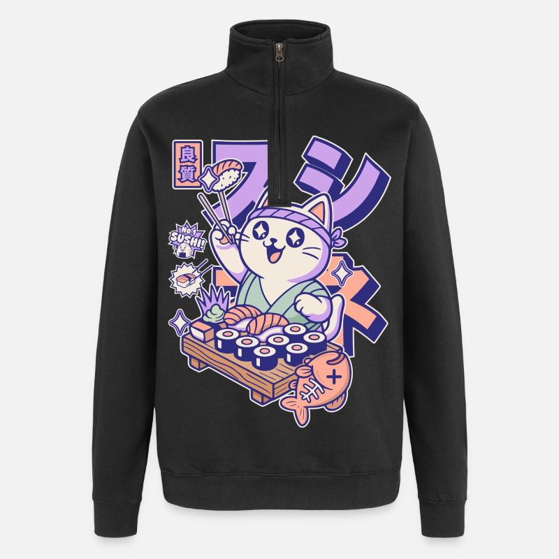 Sushi Chef Cat - Sweat à zip 1/4 - noir